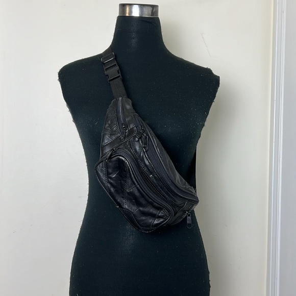 Vintage Y2k Patched Work Leather 5 Zippered Funny Pack - Picture 3 of 15